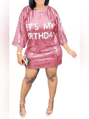 Pink Sequin Party Mini Dress with “It’s My Birthday” detail - Size: Small